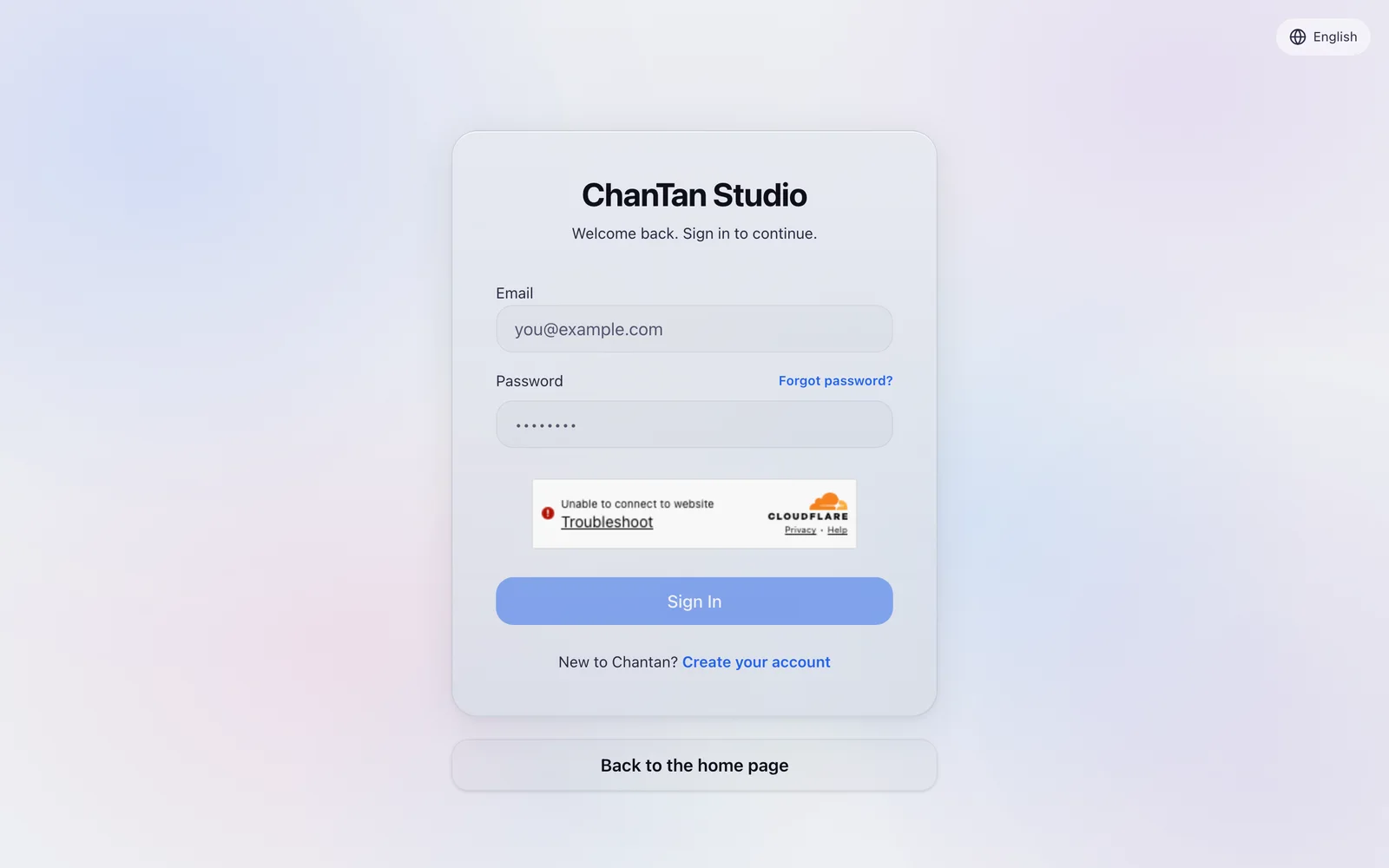 The ChanTan Studio sign-in page